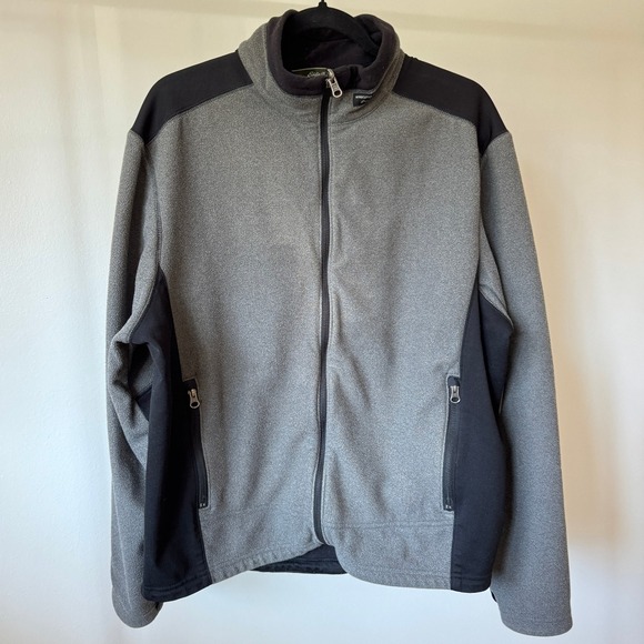 Eddie Bauer Windcutter Fleece Jacket Mens L Gray Black Full Zip Pockets Gorpcore - Picture 1 of 10